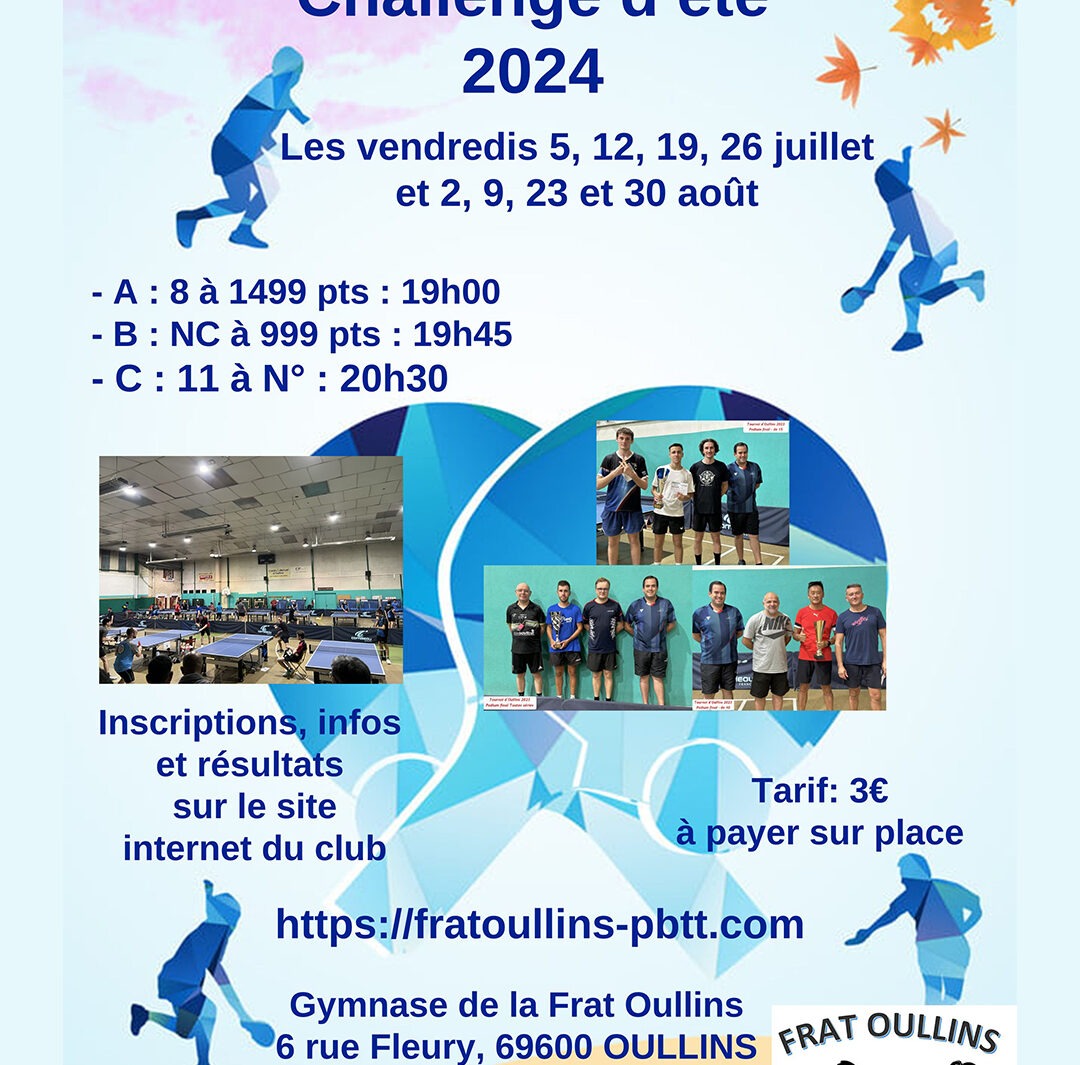 Tennis de table - Challenge d'été 2024 de la Frat Oullins - Pierre-Bénite TT