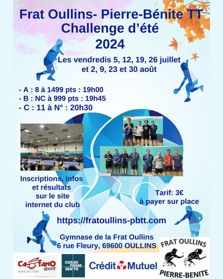 Tennis de table - Challenge d'été 2024 de la Frat Oullins - Pierre-Bénite TT
